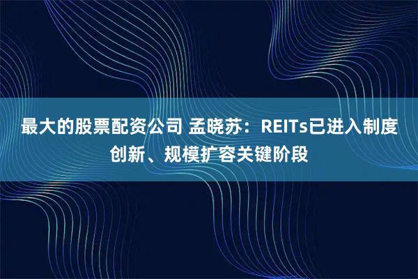 最大的股票配资公司 孟晓苏：REITs已进入制度创新、规模扩容关键阶段